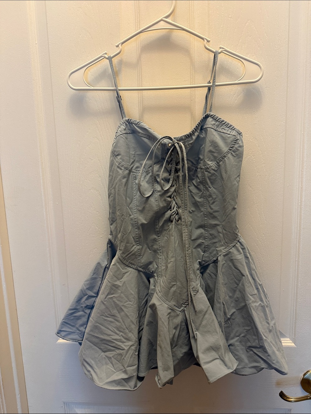 Strappy Lace-Up Mini Dress in Light Blue with snap underwear